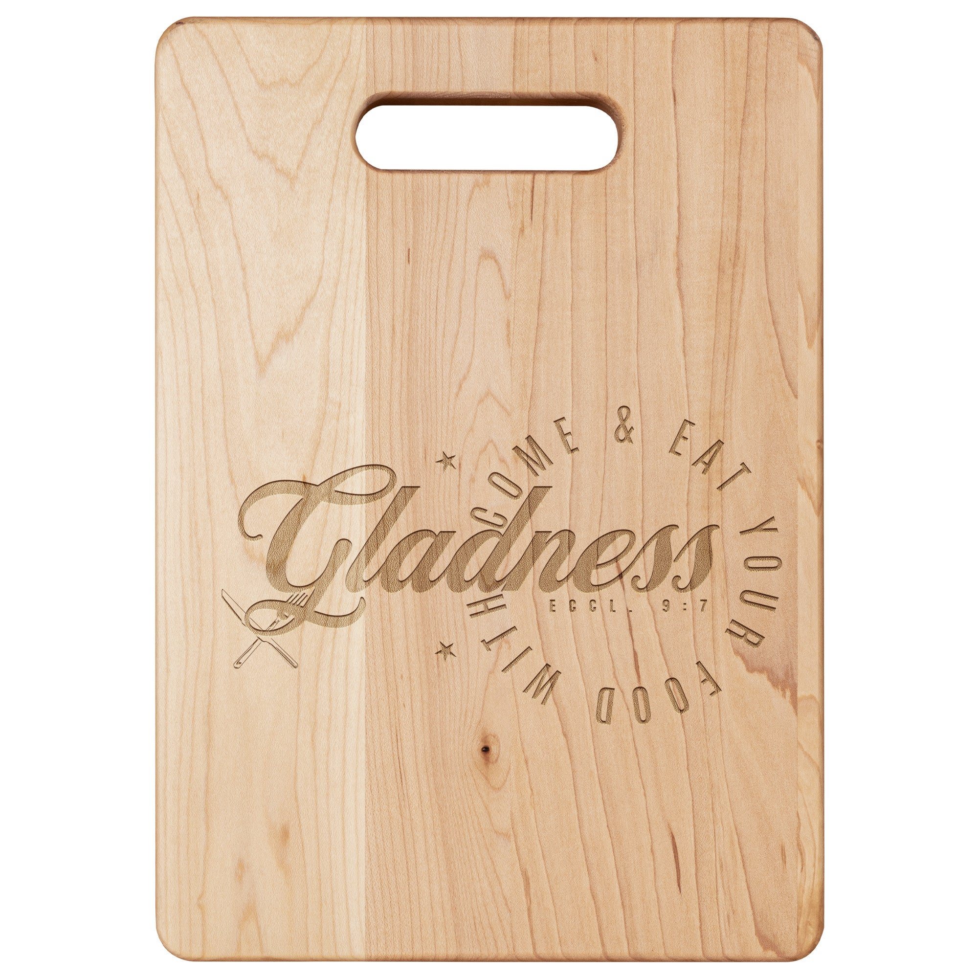Gladness Charming Maple Laser Engraved Cutting Board with Handle | Soul Food Chopping Board | 3 Sizes | Wedding Gift | Gift