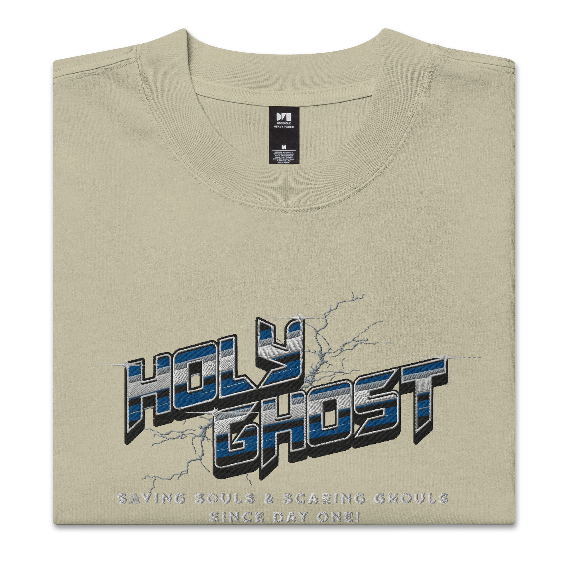 Holy Ghost Saving Souls Embroidered Oversize Faded T-Shirt