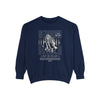 repairer of the breach design, inspired by Isaiah 58:12 bible verse, on a true navy luxurious 100% cotton sweatshirt, unisex